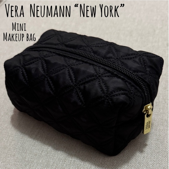 Vera Neumann Handbags - Vera Neumann “NY” Black Quilted Mini Pouch Makeup Bag-Gold Toned Zipper Pull-EUC